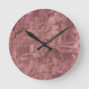 Rose Pink Lace Round Clock