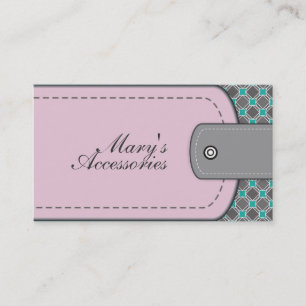 Rose pink leather look and pattern grey, teal business card