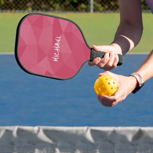 Rose pink light geometric mesh pattern Custom name Pickleball Paddle (Insitu)