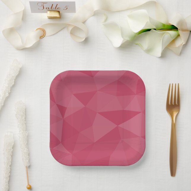Rose pink light geometric mesh pattern paper plate (Wedding)