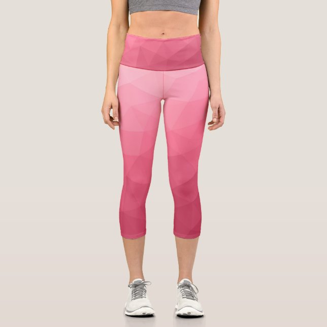 Rose pink light Gradient Geometric Mesh Pattern Capri Leggings (Front)