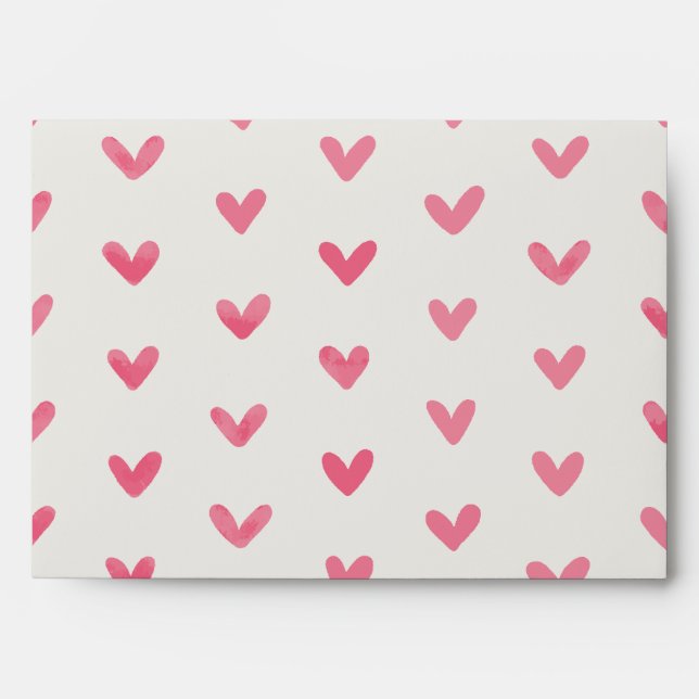 Rose Pink Love Hearts Pattern Offwhite Envelope (Front)