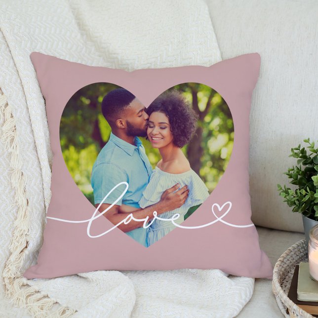 Rose Pink Love Script Heart Photo Cushion (Creator Uploaded)