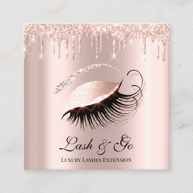Rose Pink Makeup Artist Lash Extension Drips Blush Square Business Card (Front)