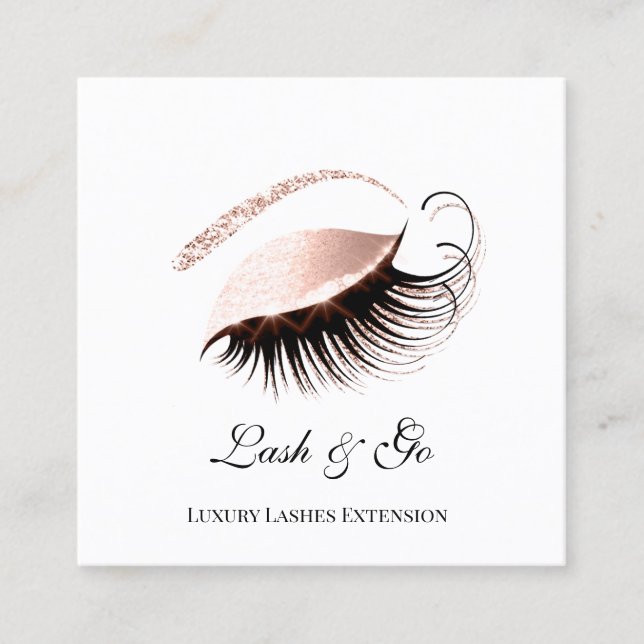Rose Pink Makeup Artist Lashes Extension White Square Business Card (Front)