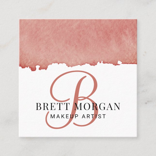  Rose Pink Monogram Makeup Artist  Square Business Card (Front)
