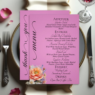 Rose Pink - Monogram, Wildflowers & Thank You Menu