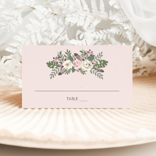 Rose Pink Moody Floral Boho Wedding Place Card