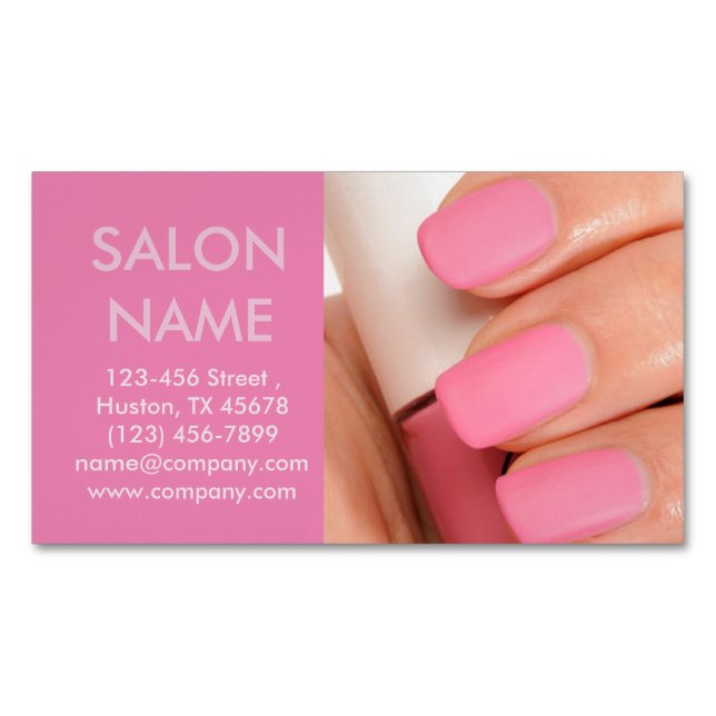 rose pink nails fashion beauty SPA nail salon Magnetic Business Card (Front)