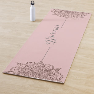 Rose Pink Namaste Script Mandala  Yoga Mat