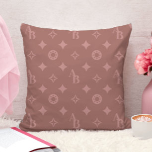 Rose Pink on Mauve Custom Initial Monogram Pattern Cushion