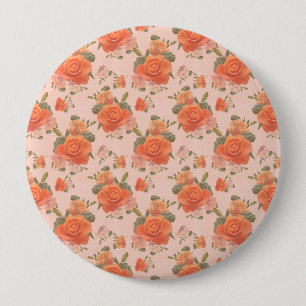 rose pink orange floral pattern wedding spring 10 cm round badge