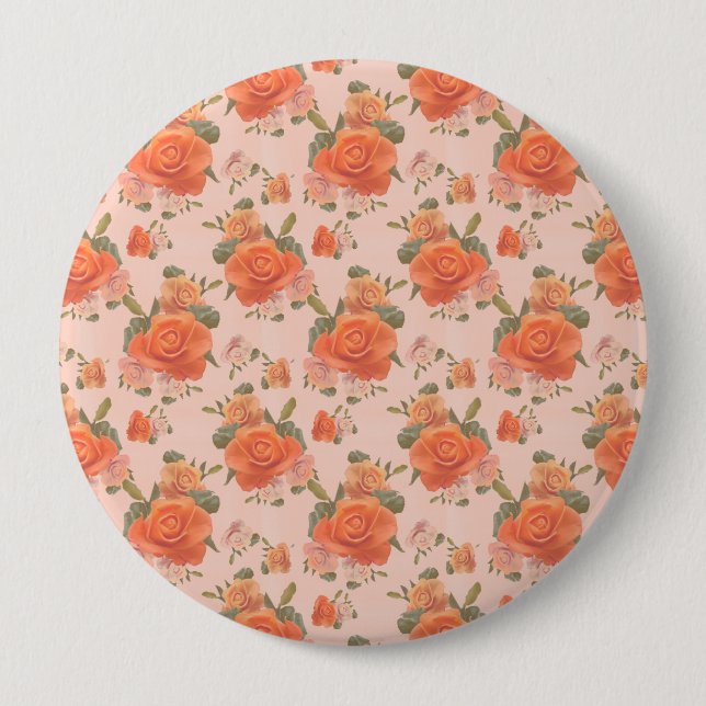 rose pink orange floral pattern wedding spring 10 cm round badge (Front)