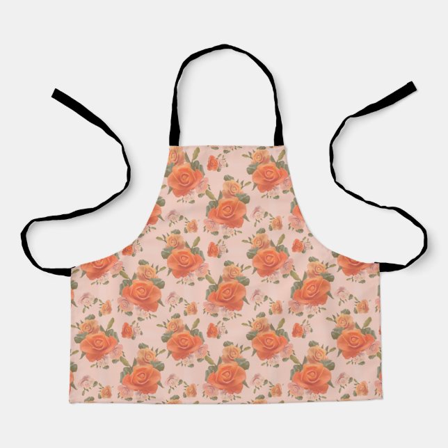 rose pink orange floral pattern wedding spring apron (Front)