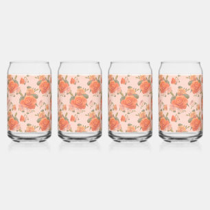 rose pink orange floral pattern wedding spring can glass