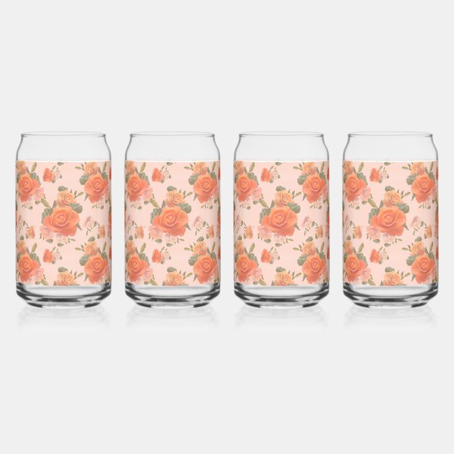 rose pink orange floral pattern wedding spring can glass (Front)