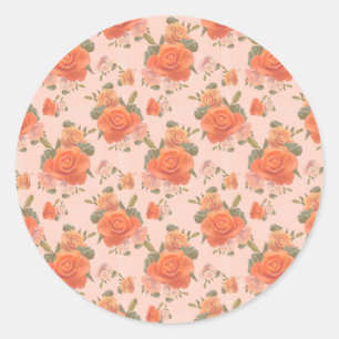 rose pink orange floral pattern wedding spring classic round sticker