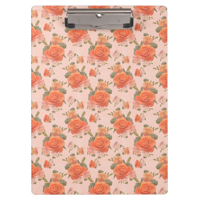 rose pink orange floral pattern wedding spring clipboard (Front)