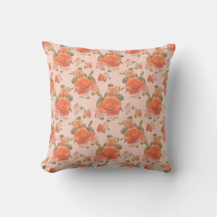 rose pink orange floral pattern wedding spring cushion