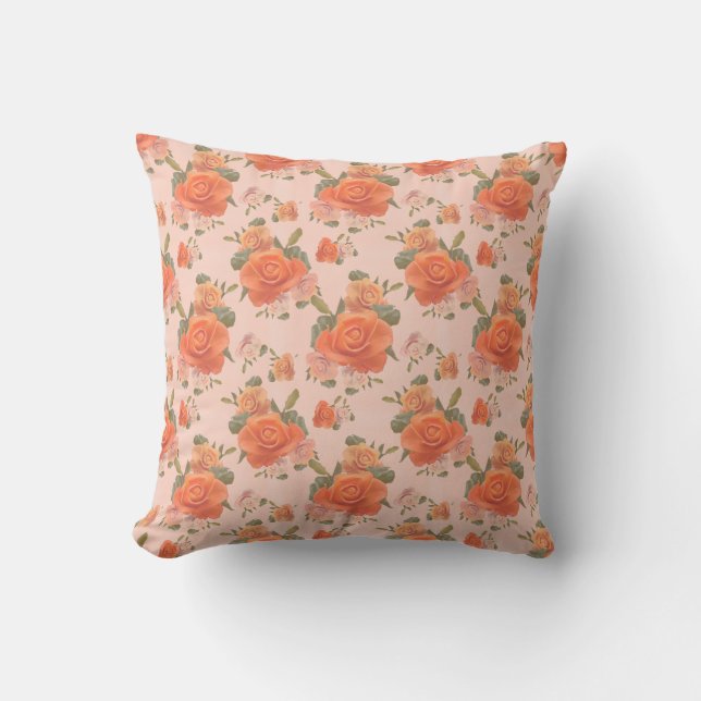 rose pink orange floral pattern wedding spring cushion (Front)