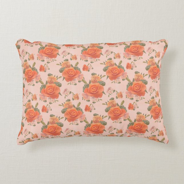 rose pink orange floral pattern wedding spring decorative cushion (Front)