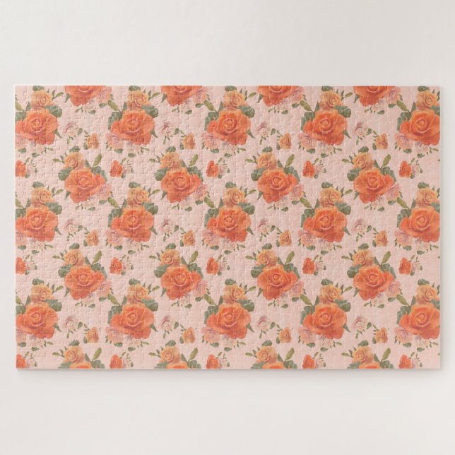 rose pink orange floral pattern wedding spring jigsaw puzzle (Horizontal)