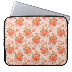 rose pink orange floral pattern wedding spring laptop sleeve