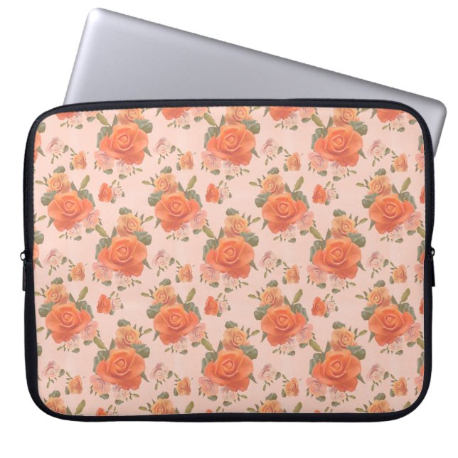 rose pink orange floral pattern wedding spring laptop sleeve (Front)