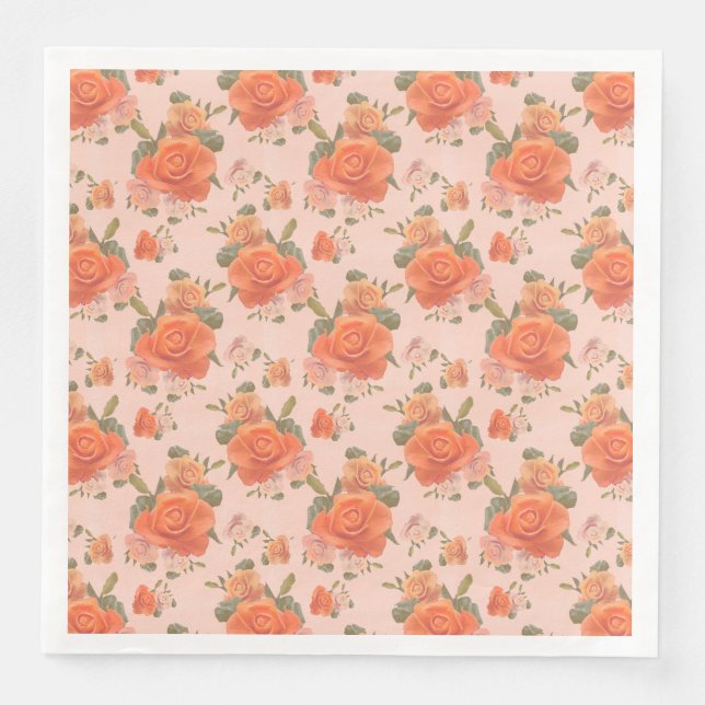 rose pink orange floral pattern wedding spring napkin (Front)