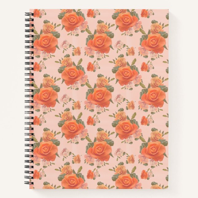 rose pink orange floral pattern wedding spring notebook (Front)