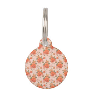 rose pink orange floral pattern wedding spring pet tag