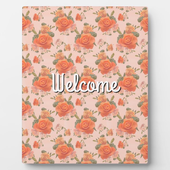 rose pink orange floral pattern wedding spring plaque (Front)
