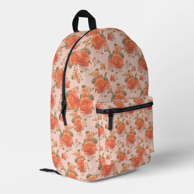 rose pink orange floral pattern wedding spring printed backpack (Back Corner Left)