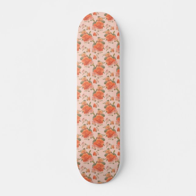 rose pink orange floral pattern wedding spring skateboard (Front)