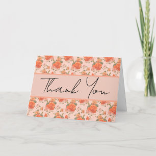 rose pink orange floral pattern wedding spring thank you card