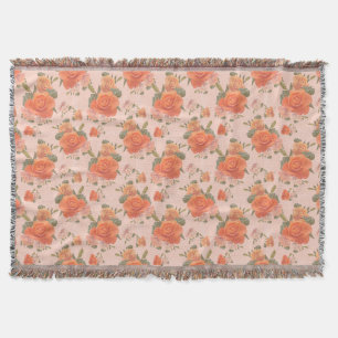 rose pink orange floral pattern wedding spring throw blanket