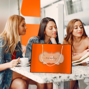 Rose Pink Orange Royal Monogram Name Bridal Large Gift Bag