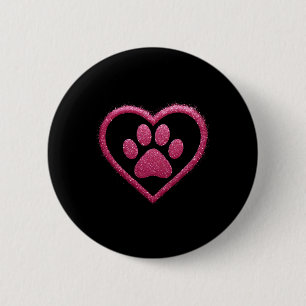Rose Pink Paw Heart Cute Dog Cat Love Valentines D 6 Cm Round Badge