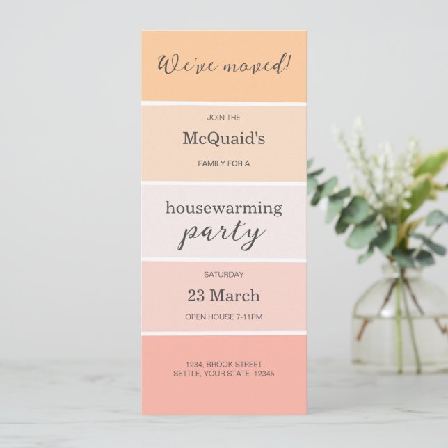 Rose Pink  Peach House Warming Party Invite (Standing Front)