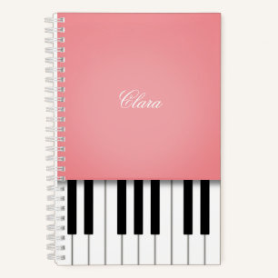 Rose Pink Piano Music Keyboard Personalised Notebook