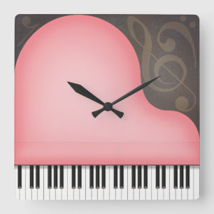 Rose Pink Piano Whimsical Music Lover's Square Wall Clock