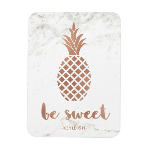 Rose Pink Pineapple on White Marble Be Sweet Magnet