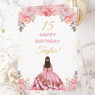 Rose Pink Princess Floral Happy Birthday Card