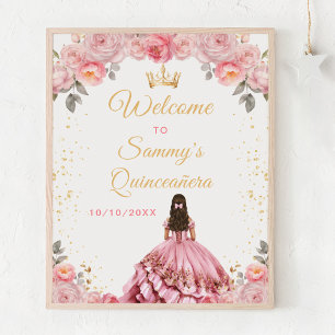 Rose Pink Princess Quinceañera Welcome Poster