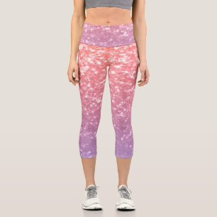 Rose pink purple lavender faux sparkles glitters capri leggings