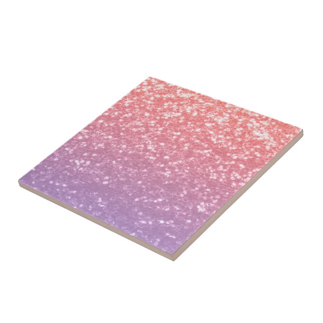 Rose pink purple lavender faux sparkles glitters ceramic tile (Side)