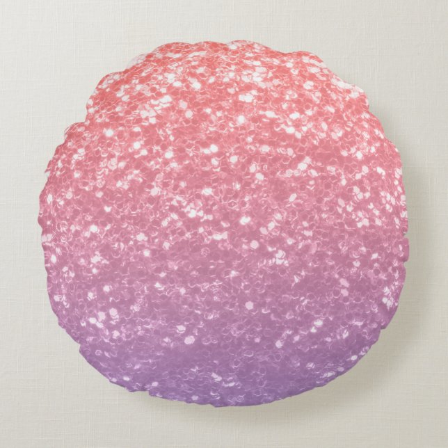 Rose pink purple lavender faux sparkles glitters round cushion (Front)