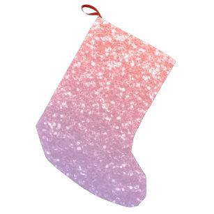 Rose pink purple lavender faux sparkles glitters small christmas stocking