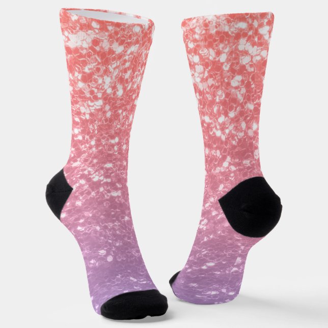 Rose pink purple lavender faux sparkles glitters socks (Angled)