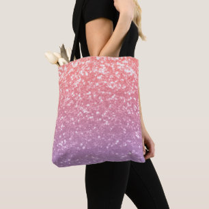 Rose pink purple lavender faux sparkles glitters tote bag